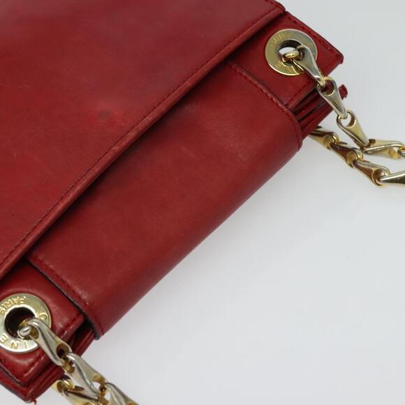 CELINE Chain Shoulder Bag Leather Red Gold - Picture 6 of 12